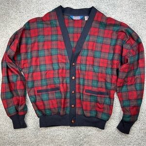 Pendleton Sweater Womens Medium 100% Wool Cardigan Vintage Plaid Made in USA
